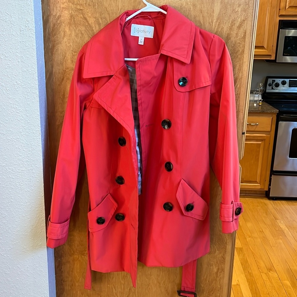 Coral pink raincoat
